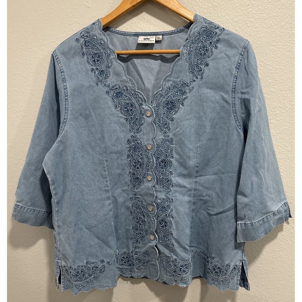 LAFEI-NIER Women Light Blue Denim Rhinestones Embroidered XL Country